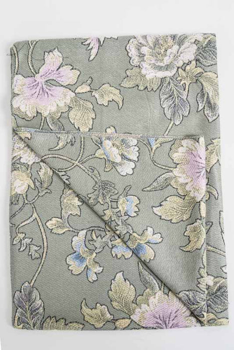 Scarf viscose/wool flowers khaki 70x180cm