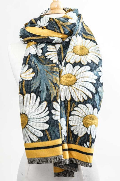 Scarf viscose/wool flowers 70x180cm