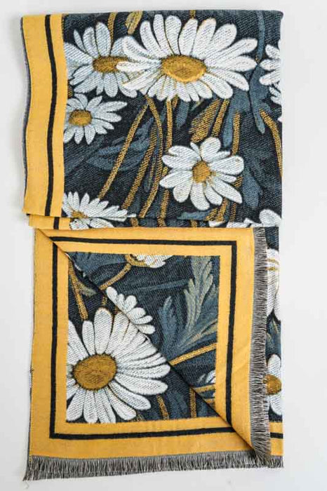 Scarf viscose/wool flowers 70x180cm