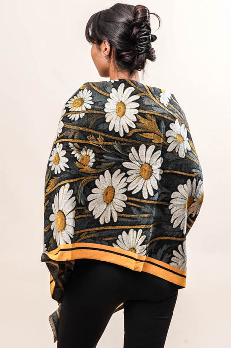 Scarf viscose/wool flowers 70x180cm