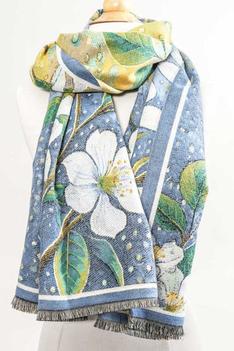 Scarf viscose/wool flowers 70x180cm