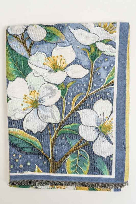 Scarf viscose/wool flowers 70x180cm