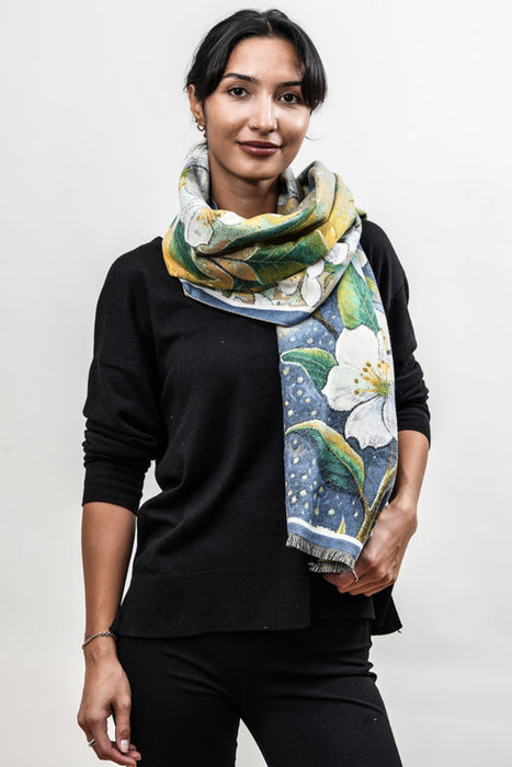 Scarf viscose/wool flowers 70x180cm