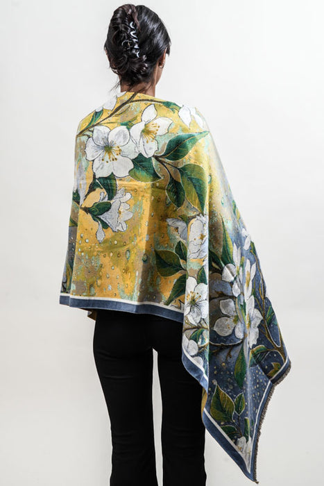 Scarf viscose/wool flowers 70x180cm