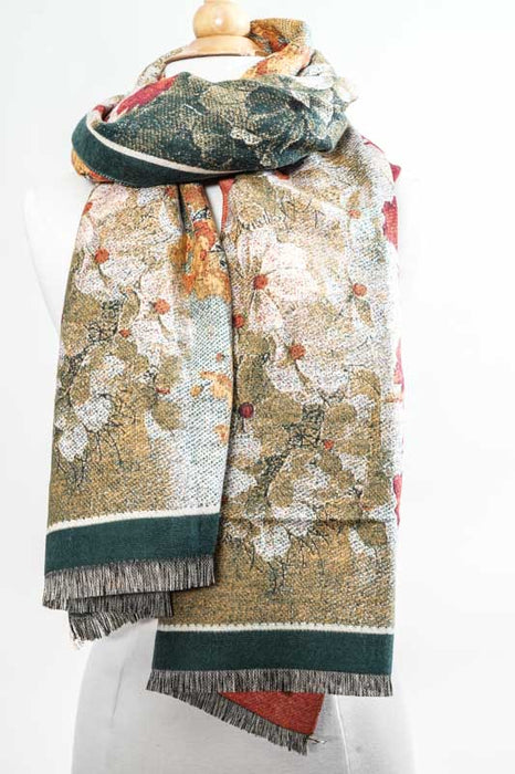 Scarf viscose/wool colorful flowers 70x180cm