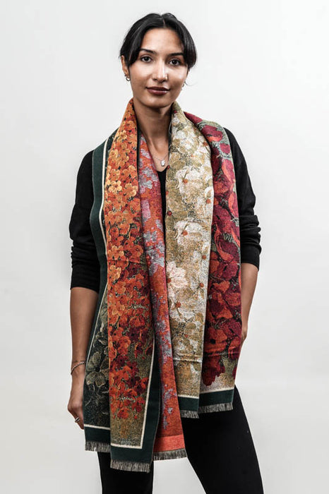 Scarf viscose/wool colorful flowers 70x180cm