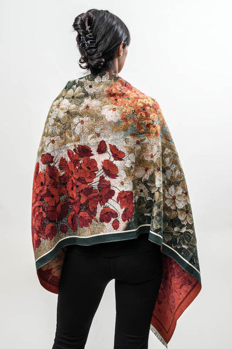 Scarf viscose/wool colorful flowers 70x180cm