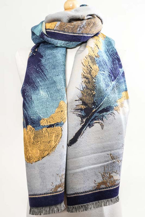 Scarf viscose/wool colorful feather 65x180cm