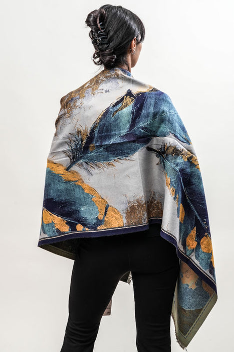 Scarf viscose/wool colorful feather 65x180cm