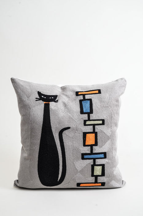 Cushion cover cotton 1 sitting cat with cat tree 45x45 cm