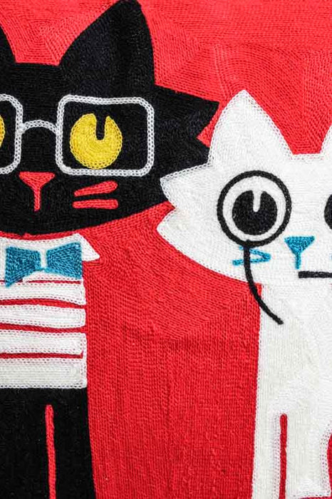 Housse de coussin coton 2 chats assis 45x45 cm