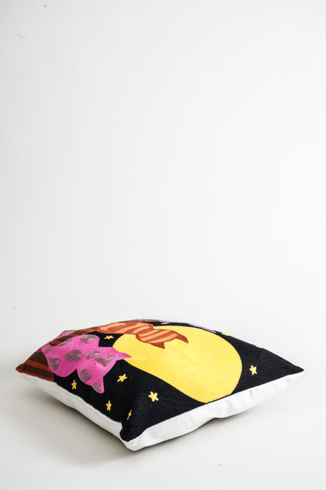 Cushion cover cotton 3 kittens with full moon 45x45 cm