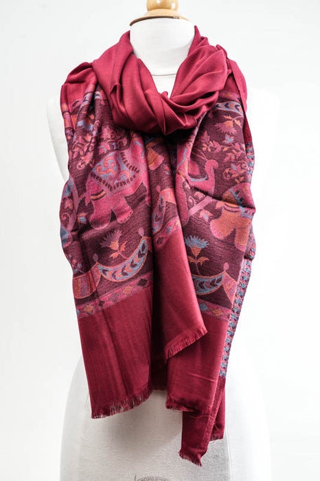 Scarf silk/viscose elephants assorted 75x200 cm