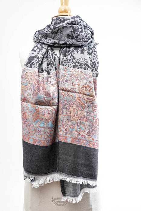 Scarf silk/viscose elephants assorted 75x200 cm