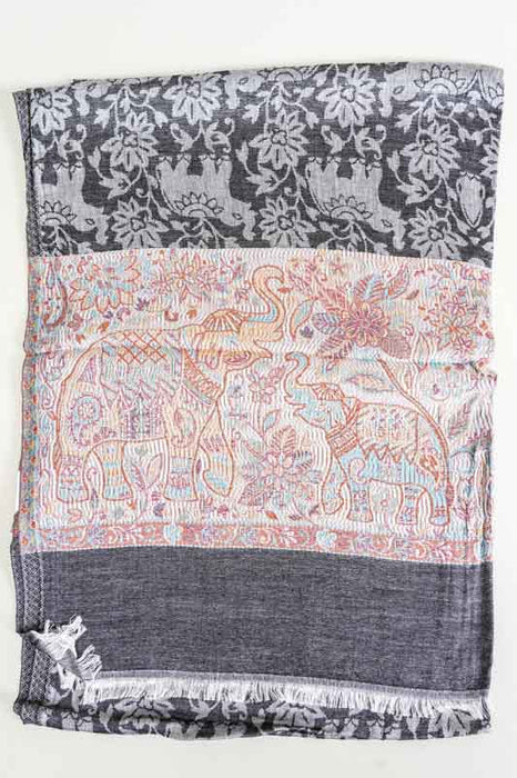 Scarf silk/viscose elephants assorted 75x200 cm