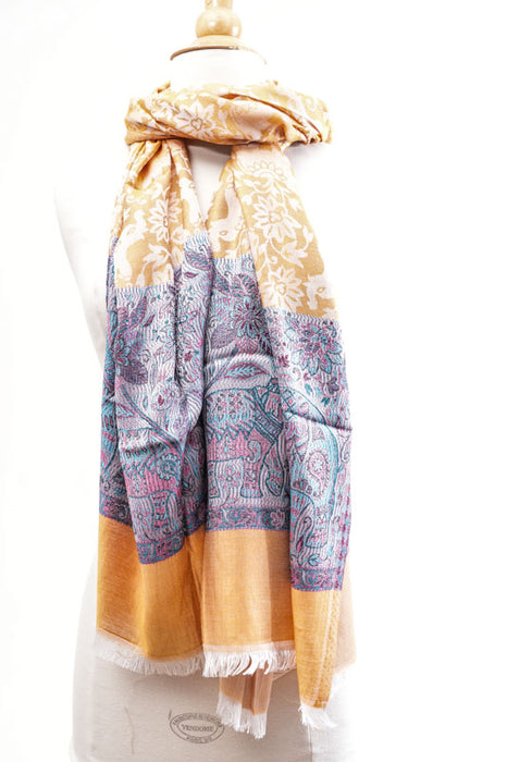 Scarf silk/viscose elephants assorted 75x200 cm