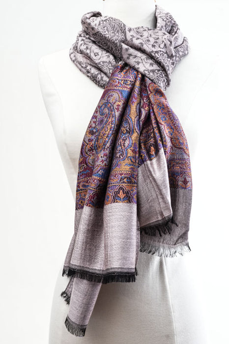 Écharpe soie/viscose motif cachemire assorti 75x200 cm