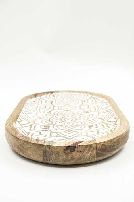 Decorative plate, mango wood, mandala carving, oval, 30x20cm