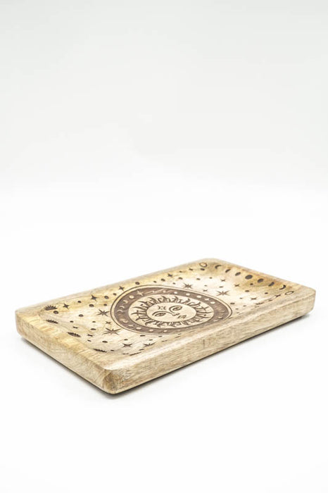 Decorative Plate Mango Wood "Sun Moon - Sonne" small 24x14x2.5cm