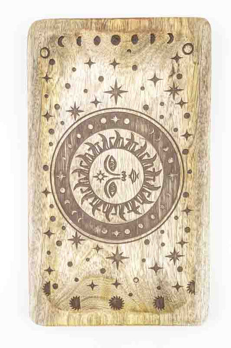 Decorative Plate Mango Wood "Sun Moon - Sonne" small 24x14x2.5cm