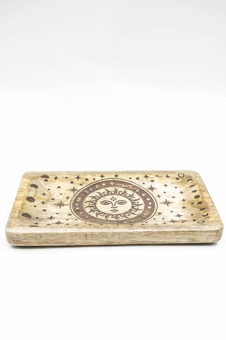 Decorative Plate Mango Wood "Sun Moon - Sonne" small 24x14x2.5cm
