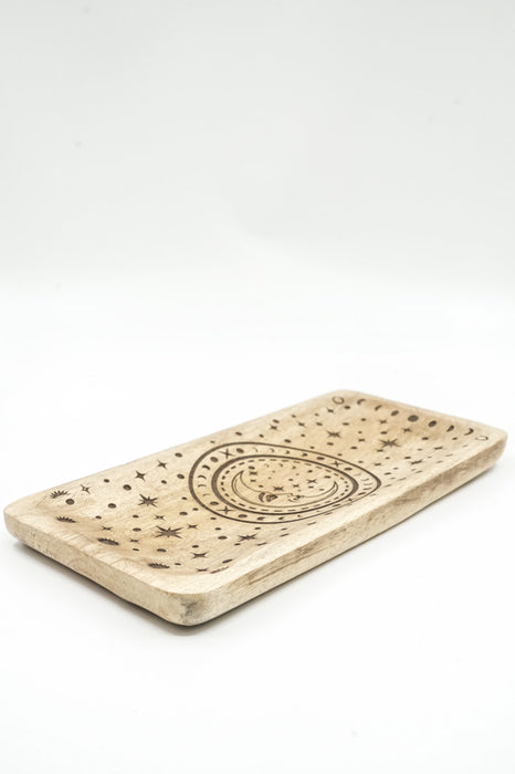 Decorative Plate Mango Wood "Sun Moon - Moon" medium 30x15x2.5cm