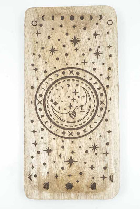 Decorative Plate Mango Wood "Sun Moon - Moon" medium 30x15x2.5cm