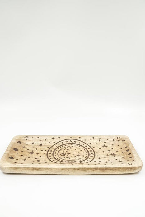 Decorative Plate Mango Wood "Sun Moon - Moon" medium 30x15x2.5cm