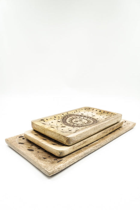 Decorative Plate Mango Wood "Sun Moon - Moon" medium 30x15x2.5cm