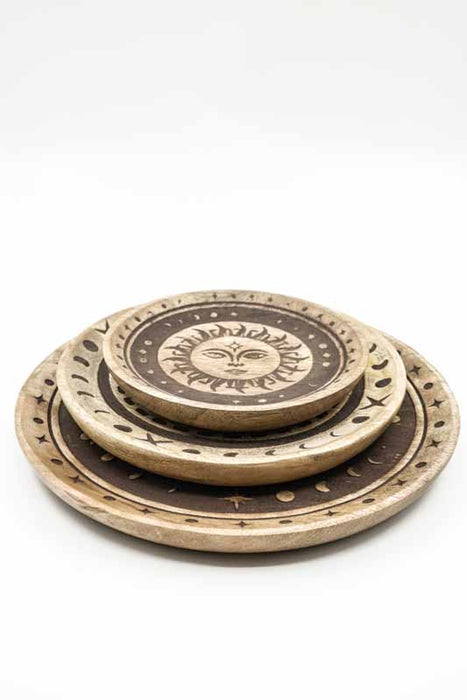 Decorative plate mango wood "Sun Moon" large 25x2cm