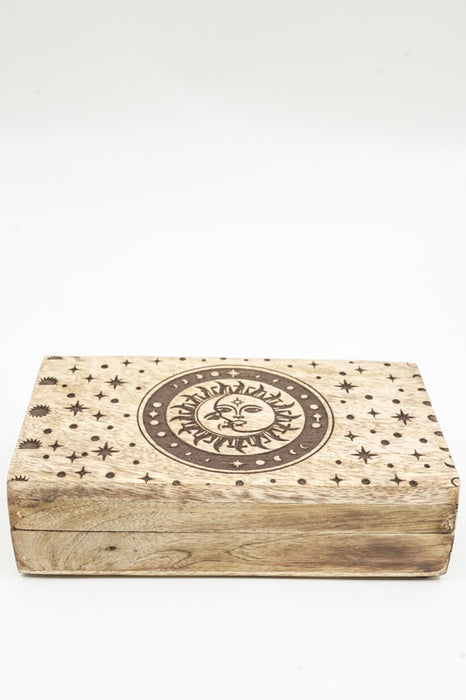 Mango Wood Box "Sun Moon" small 17.75x10x3.5cm