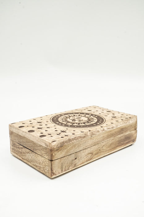 Mango Wood Box "Sun Moon" small 17.75x10x3.5cm