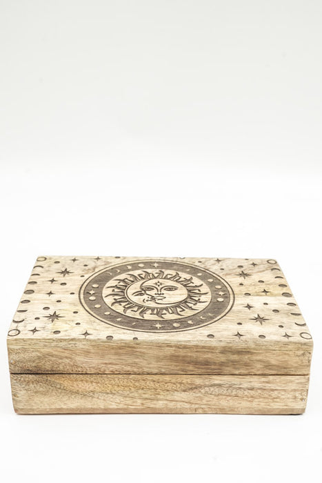 Box Mango Wood "Sun Moon" medium 21.5x14x7cm
