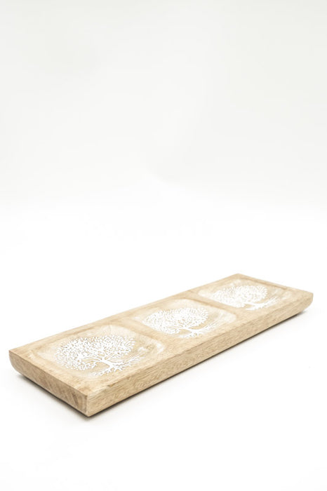 Decorative Platter Mango Wood "Tree of Life" 3-piece 30x10x2.5cm