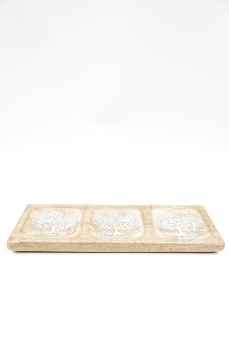 Decorative Platter Mango Wood "Tree of Life" 3-piece 30x10x2.5cm