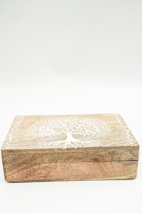 Boîte en bois de manguier "Arbre de vie" moyenne 21.5x14x7cm