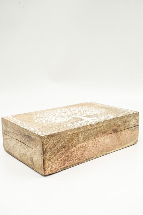 Boîte en bois de manguier "Arbre de vie" moyenne 21.5x14x7cm