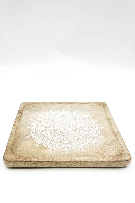 Decorative Tray square mango wood "Zari" large 25x25x2.5cm
