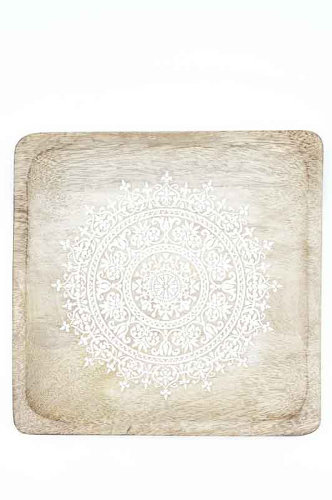 Decorative Tray square mango wood "Zari" large 25x25x2.5cm