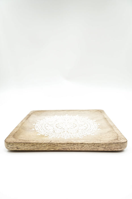 Decorative Tray square mango wood "Zari" large 25x25x2.5cm