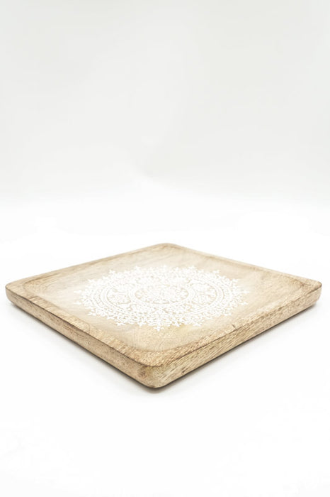 Decorative Tray square mango wood "Zari" large 25x25x2.5cm