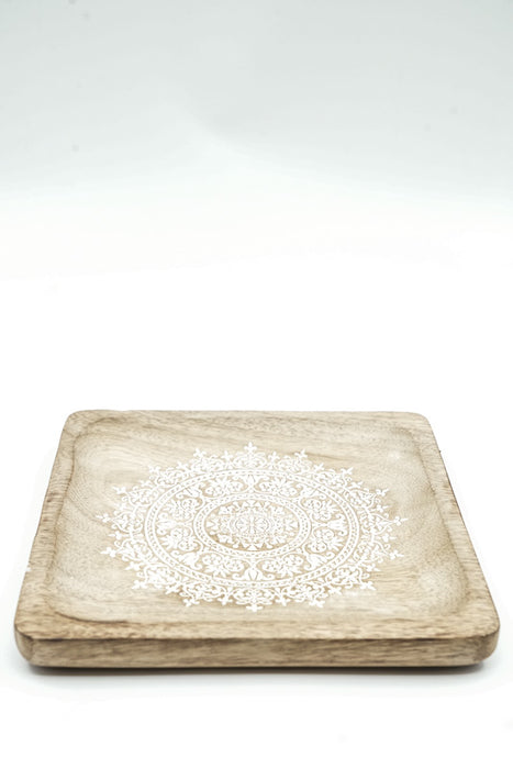 Decorative plate square mango wood "Zari" medium 20x20x2.5cm