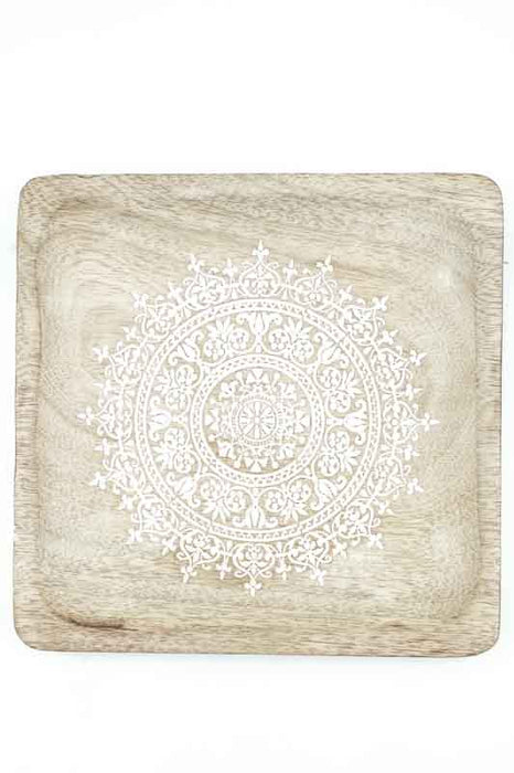Decorative plate square mango wood "Zari" medium 20x20x2.5cm