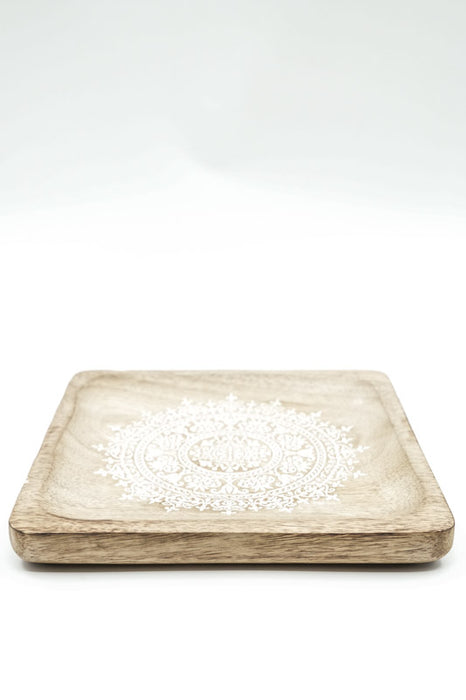 Decorative plate square mango wood "Zari" medium 20x20x2.5cm
