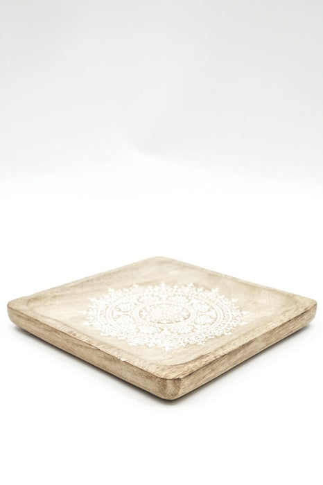 Decorative plate square mango wood "Zari" medium 20x20x2.5cm
