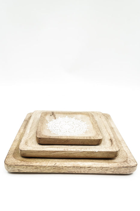 Decorative plate square mango wood "Zari" medium 20x20x2.5cm