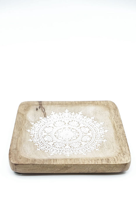 Plateau décoratif carré en bois de manguier "Zari" petit 15x15x2.5cm