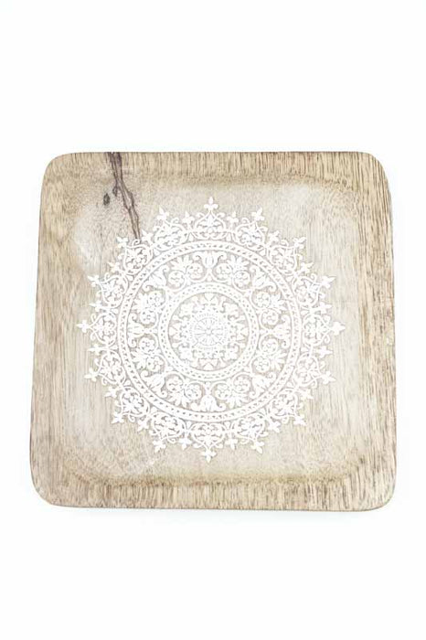 Plateau décoratif carré en bois de manguier "Zari" petit 15x15x2.5cm