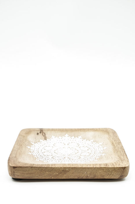 Plateau décoratif carré en bois de manguier "Zari" petit 15x15x2.5cm