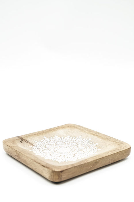 Plateau décoratif carré en bois de manguier "Zari" petit 15x15x2.5cm
